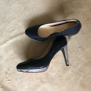 Cole Haan two tone snakeskin pumps